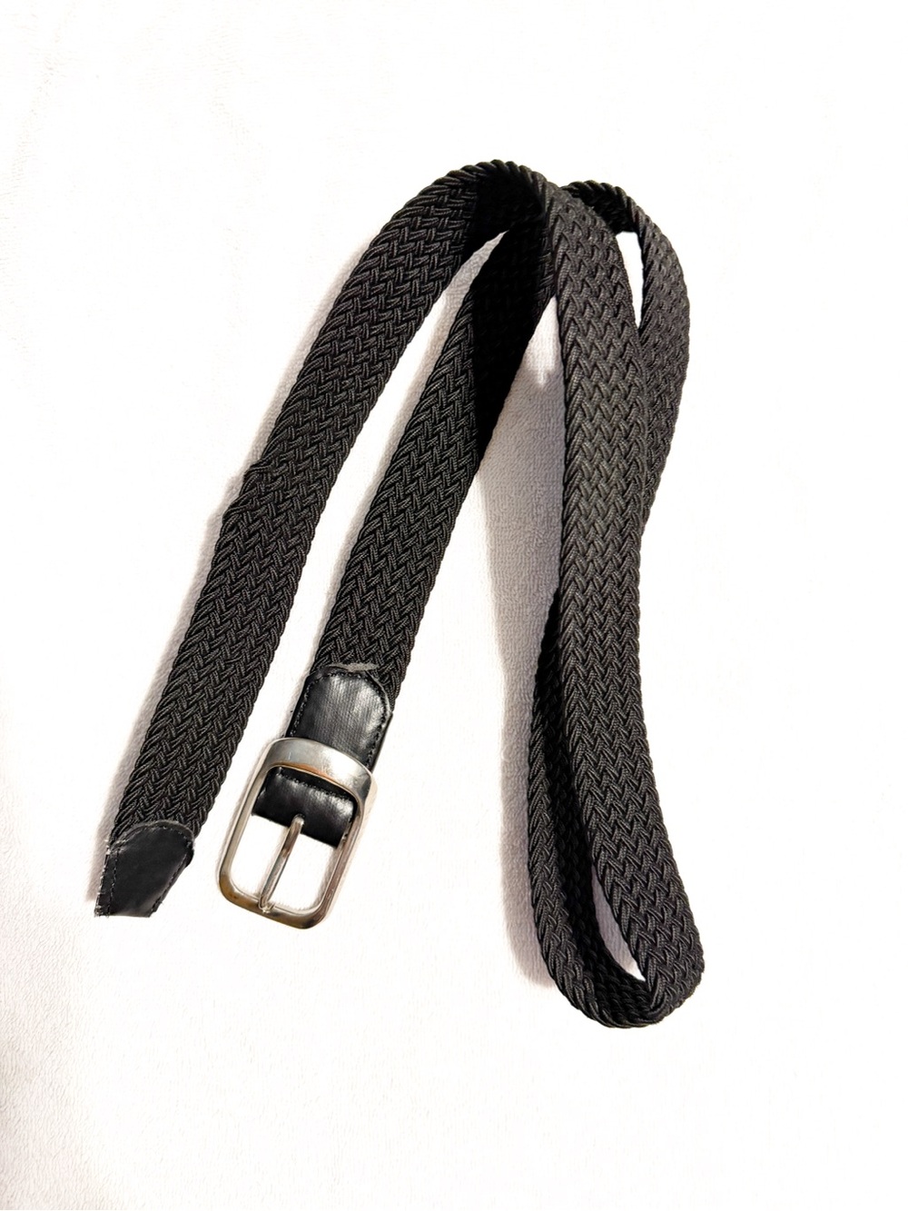 Classic Black Woven Stretch Belt with Metal Buckle